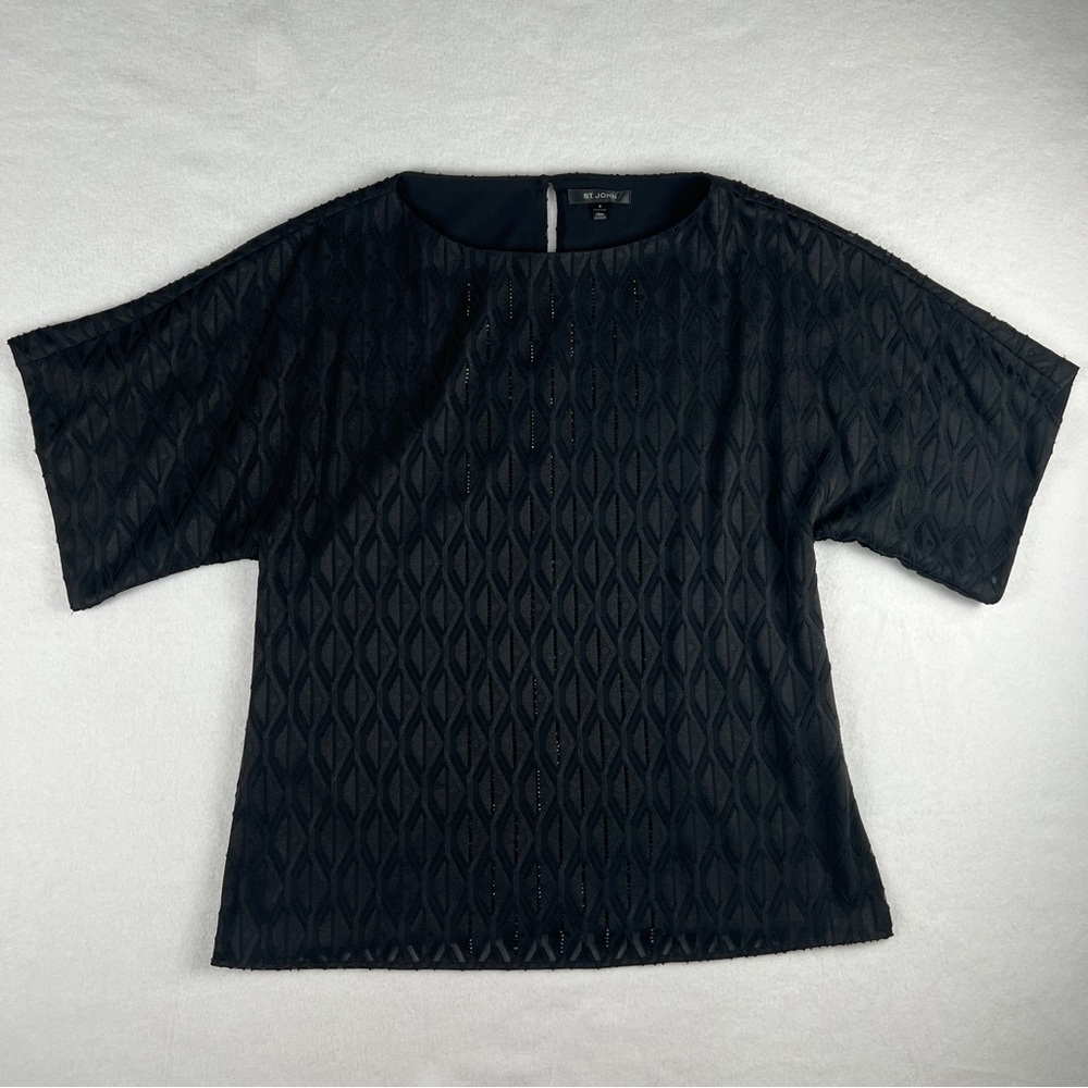 St‎ John Collection Women's Crystal Embellished Silk Lining Blouse Small Black